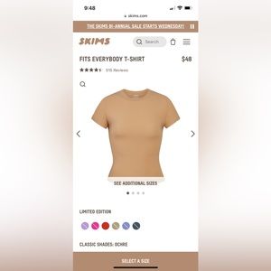 SKIMS Fits Everybody Tee- Size Small- Color Ochre
